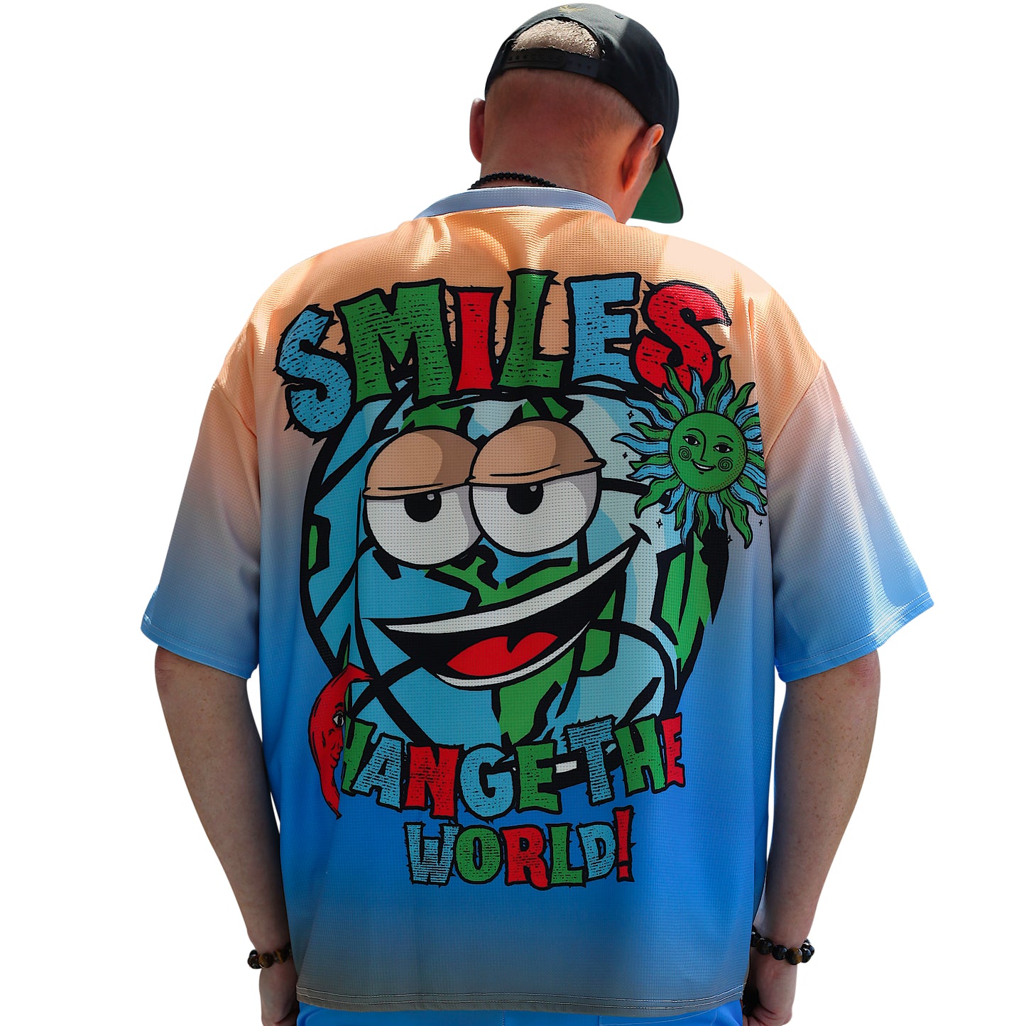 "Smiles Change The World" Unisex Waffle Knit Drop Shoulder T-Shirt - PeaceGang