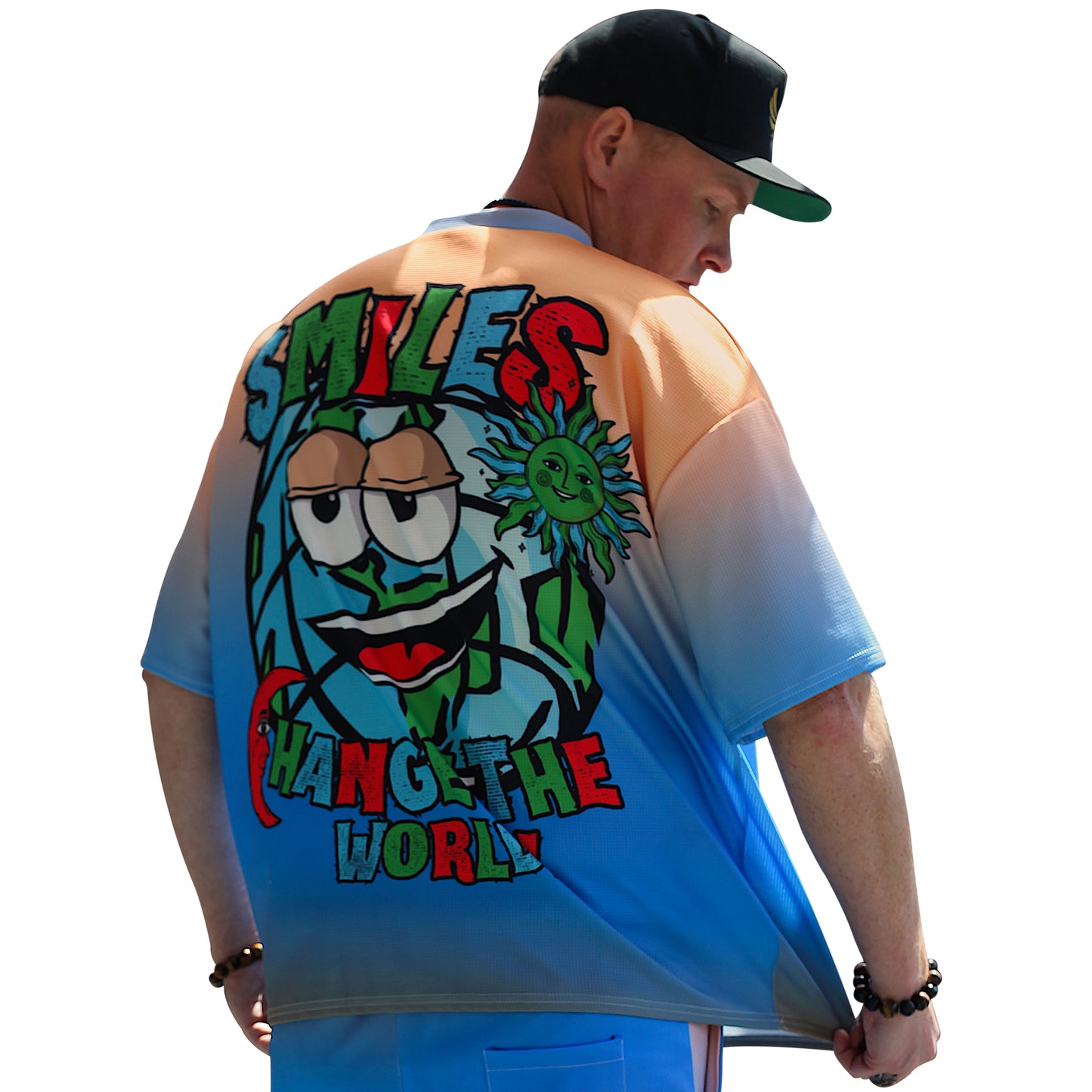 "Smiles Change The World" Unisex Waffle Knit Drop Shoulder T-Shirt - PeaceGang