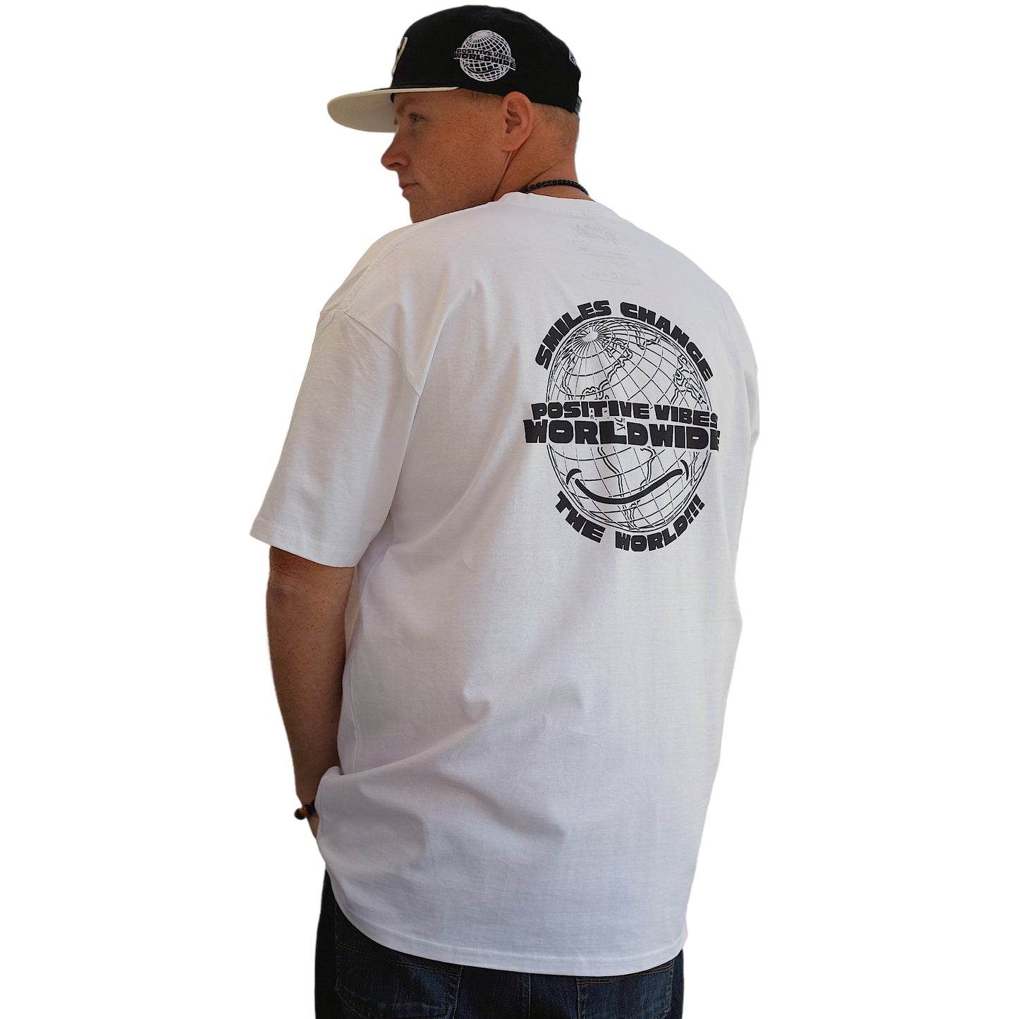 Streetwear Heavyweight T-Shirt "Positive Vibes Worldwide- Smiles Change The World" - PEACEGANG