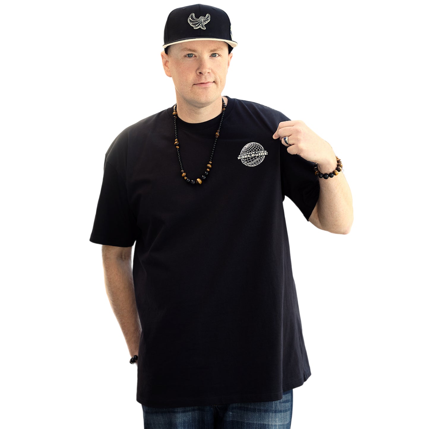 Streetwear Heavyweight T-Shirt "Positive Vibes Worldwide- Smiles Change The World" - PEACEGANG