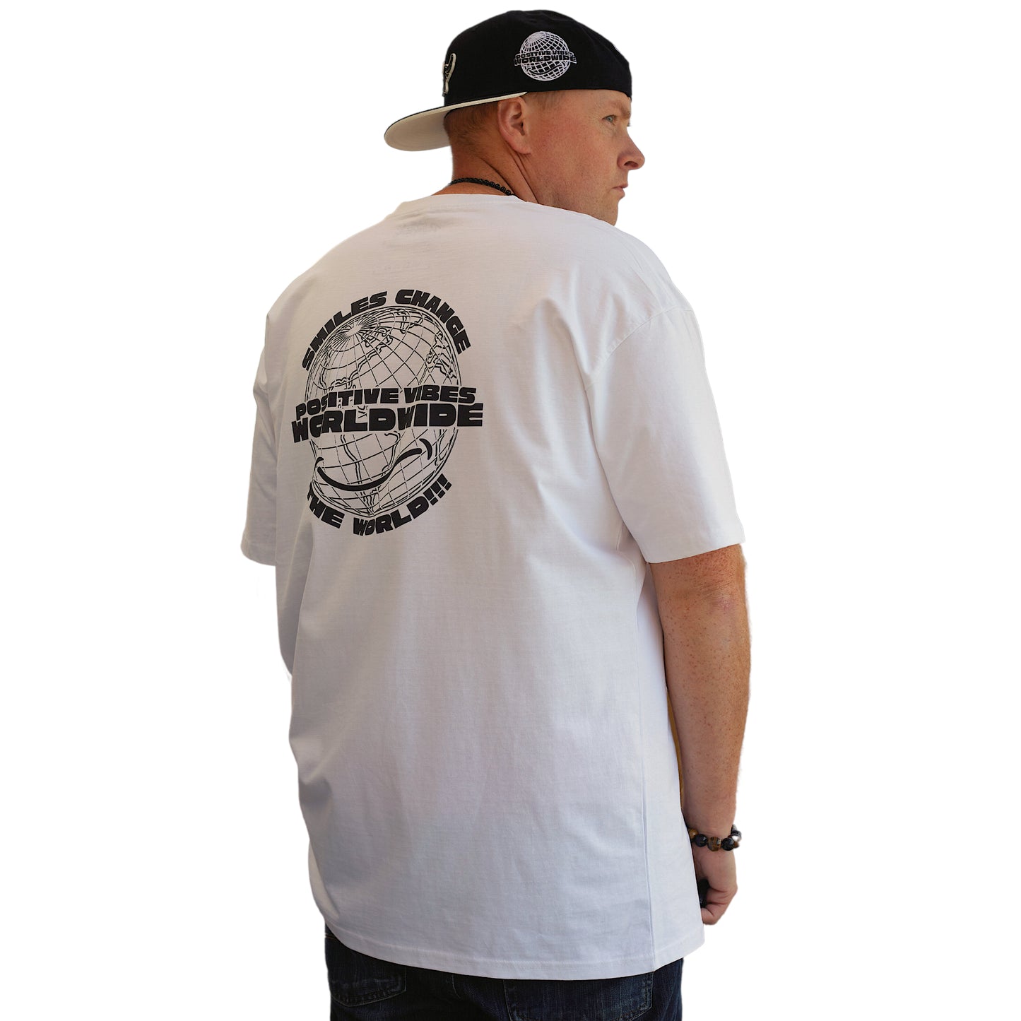 Streetwear Heavyweight T-Shirt "Positive Vibes Worldwide- Smiles Change The World" - PEACEGANG