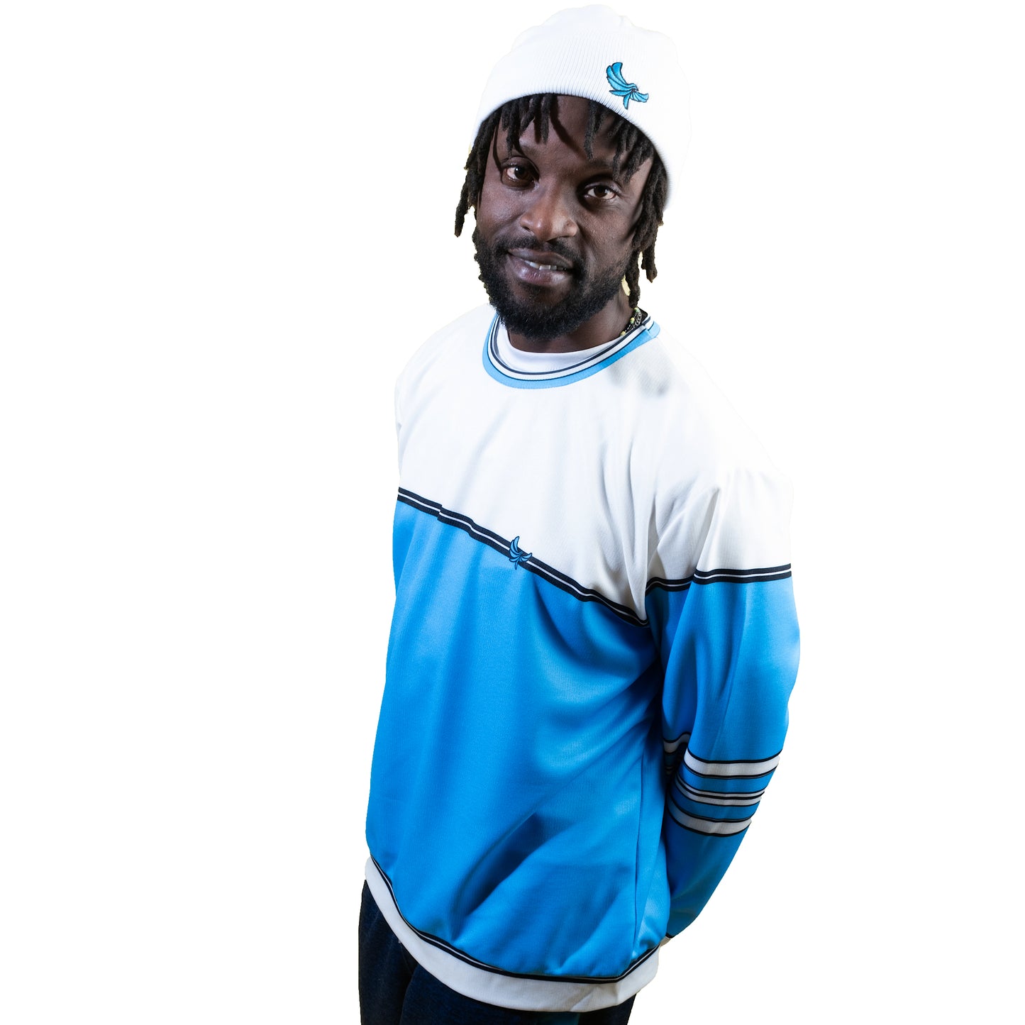 Crewneck Unisex Fashion Sweater Baby Blue/White - PEACE GANG