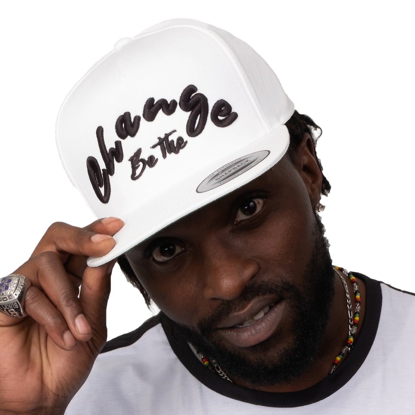Back Cap " Be The Change " High Profile Five Panel Flat Bill Snap-PEACE GANG