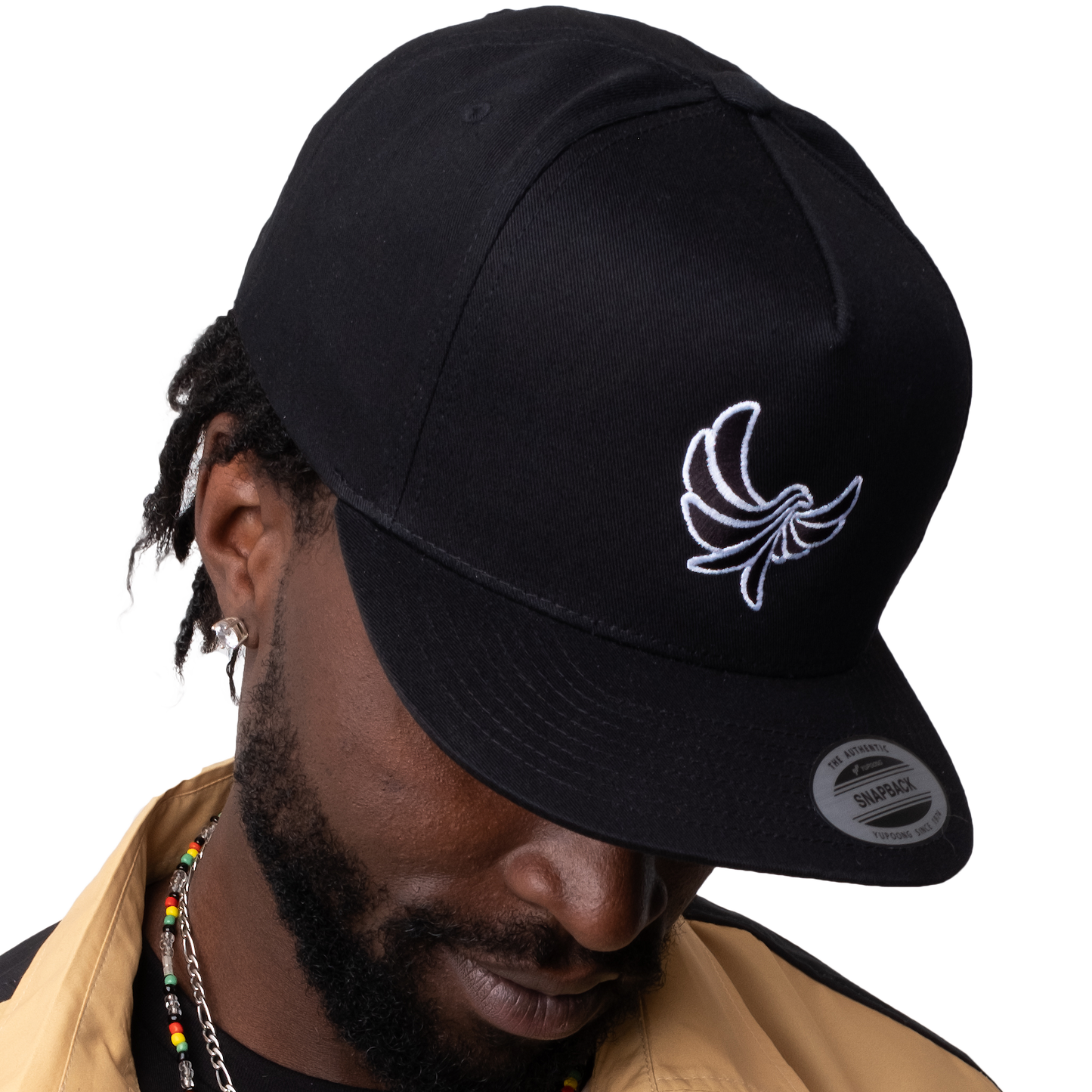 Black High Profile 5 Panel Flat Bill Cap