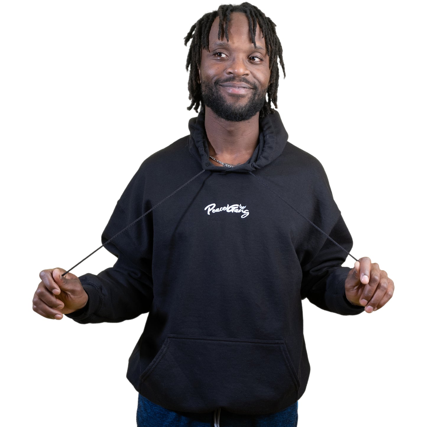 Black Unisex Hoodie 'Embroidered'-PEACE GANG