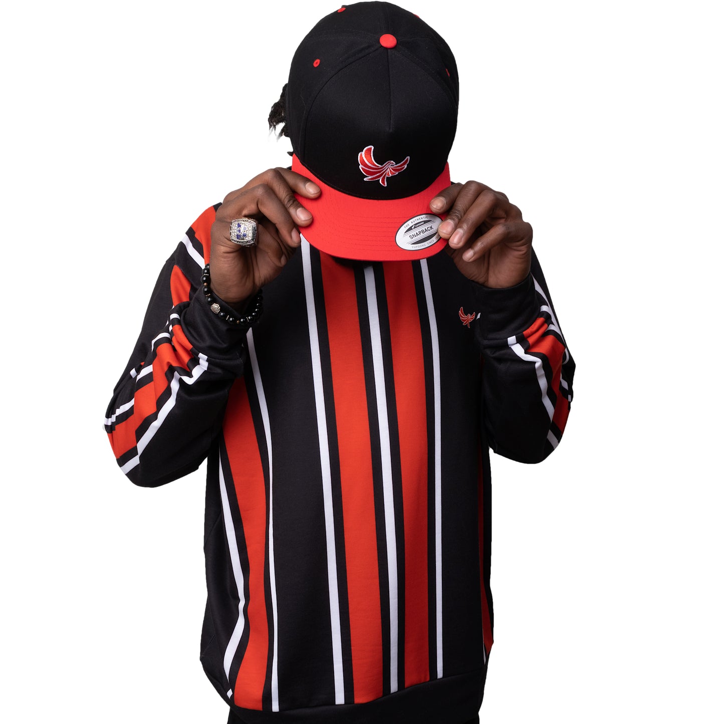 Crewneck Sweater Red/Black Stripe PEACE GANG