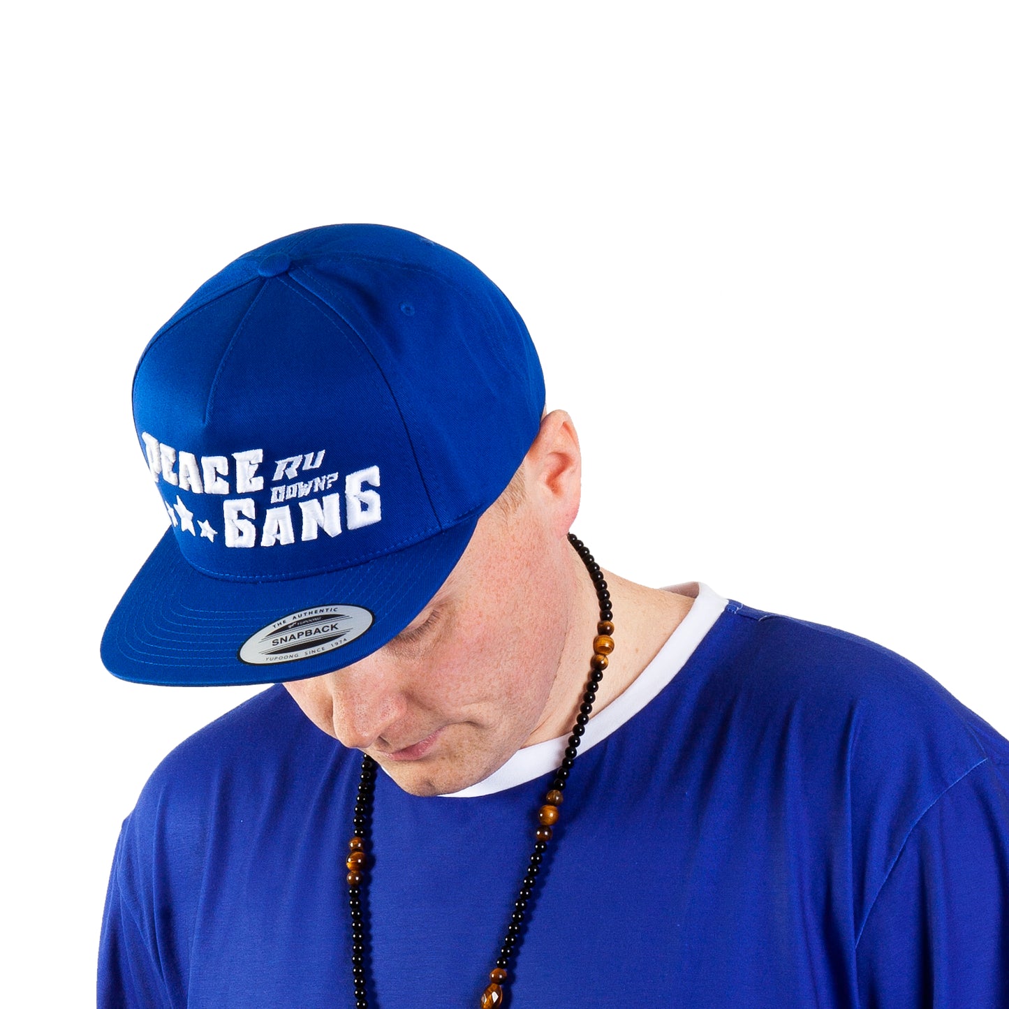 Blue Snap-Back Flat Bill Cap- PEACE GANG