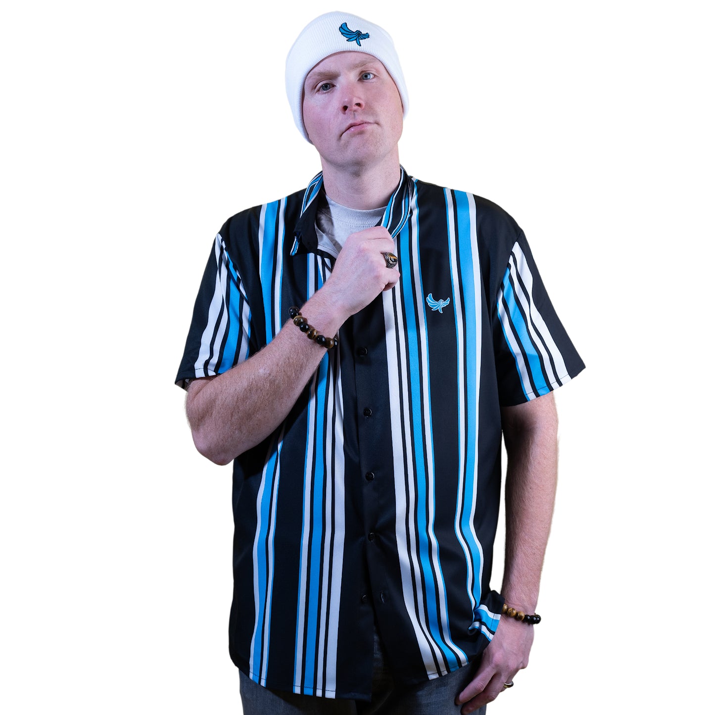 Button Down Shirt White Blue Striped - PEACE GANG