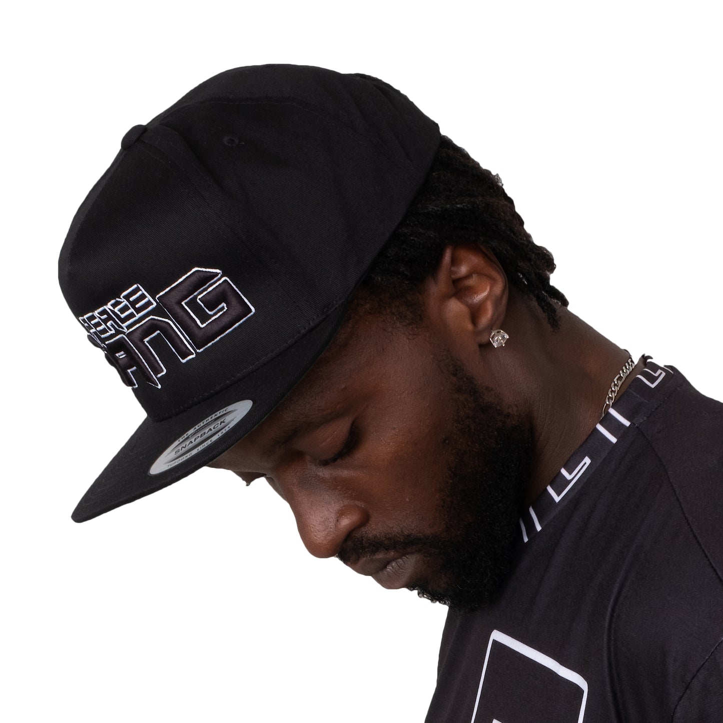 High Profile Five Panel Snap-Back Flat Bill Cap-PEACE GANG