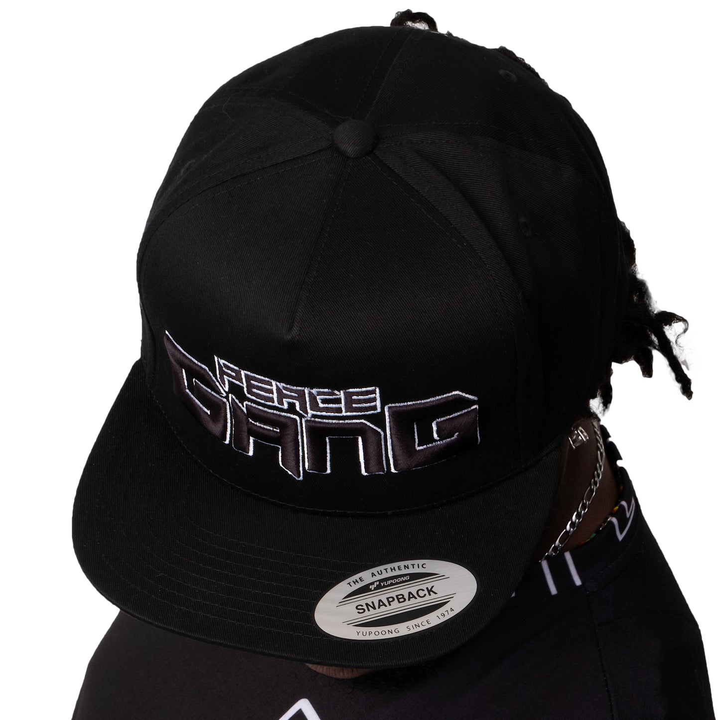 High Profile Five Panel Snap-Back Flat Bill Cap-PEACE GANG