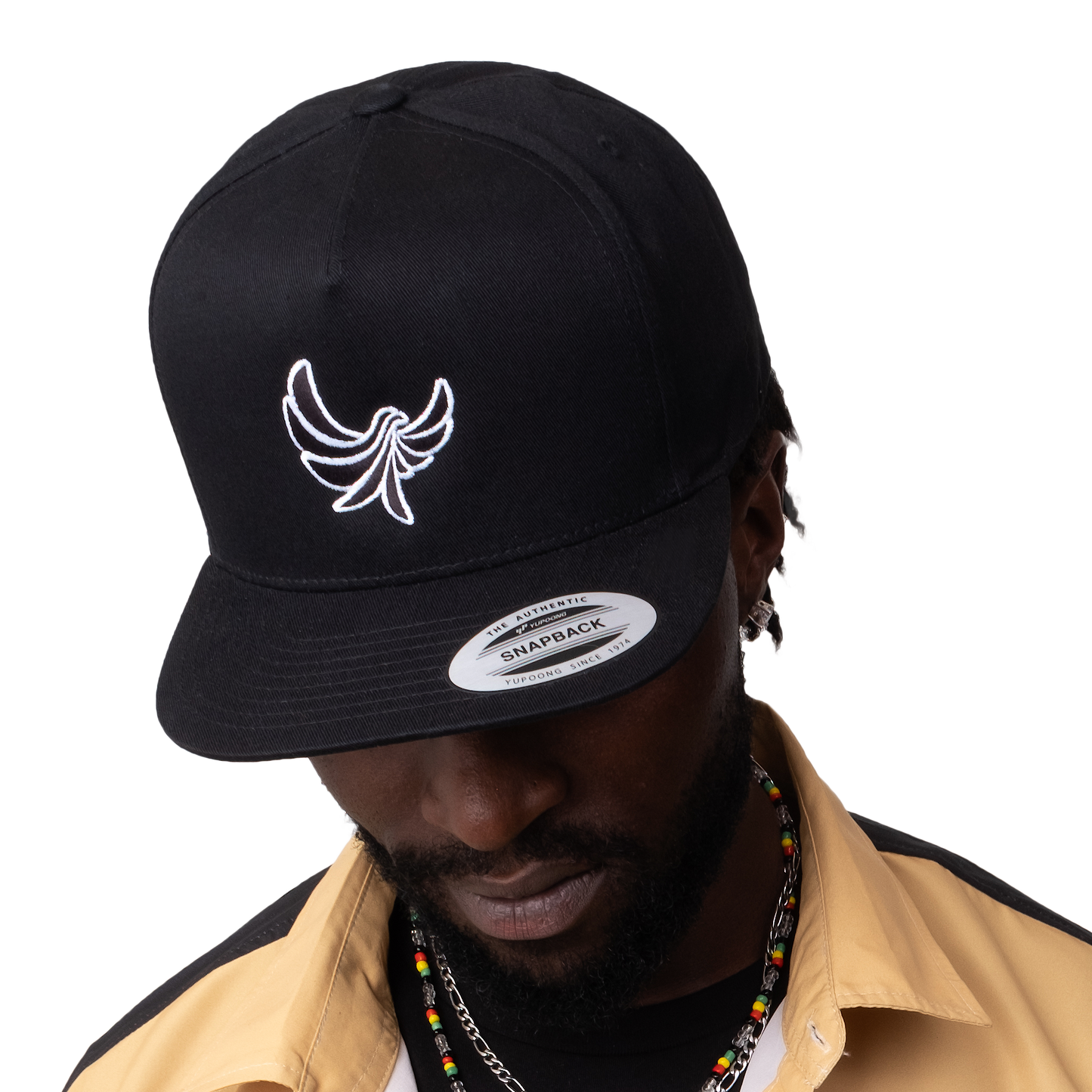 Black High Profile 5 Panel Flat Bill Cap