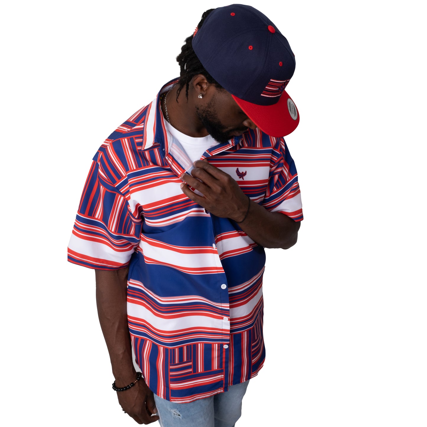Button Down Shirt Navy Stripe PEACE GANG