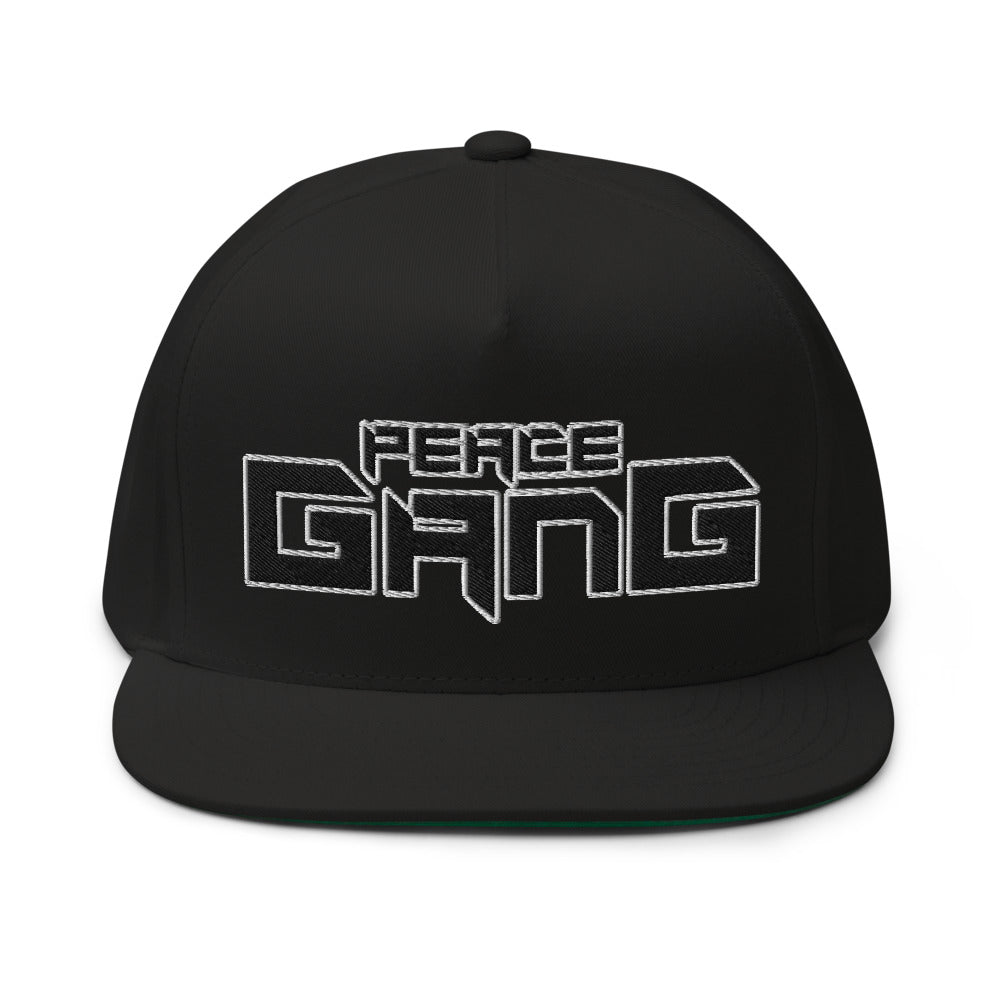 High Profile Five Panel Snap-Back Flat Bill Cap-PEACE GANG