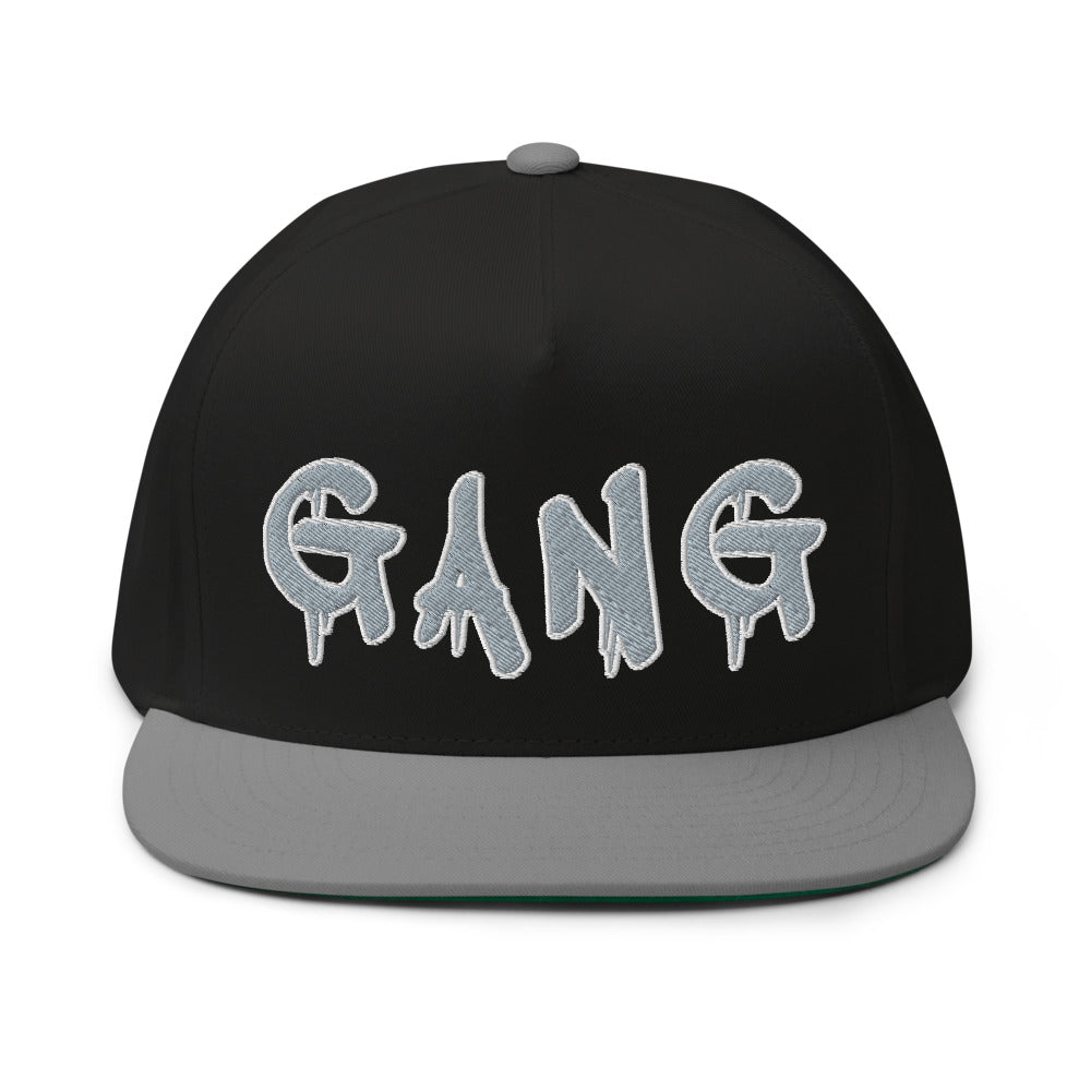 White Five Panel Snap-Back Flat Bill Cap- PEACE GANG