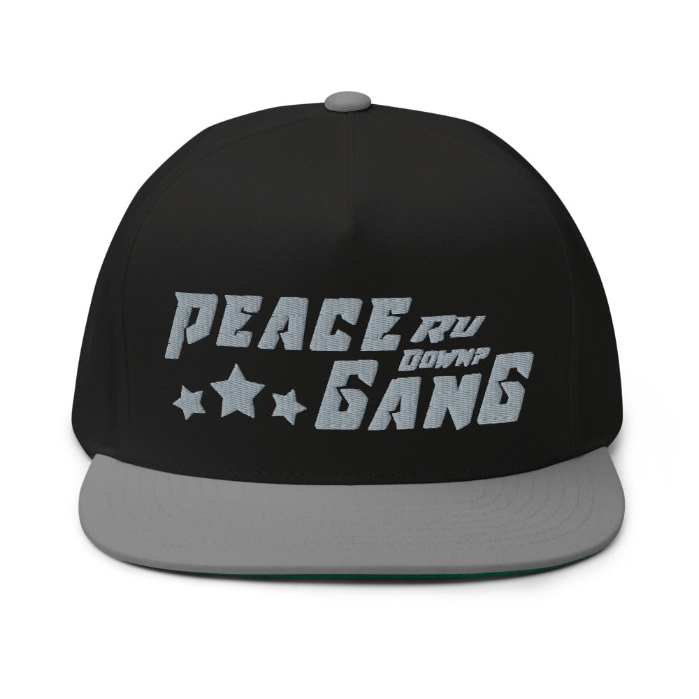 Blue Snap-Back Flat Bill Cap- PEACE GANG