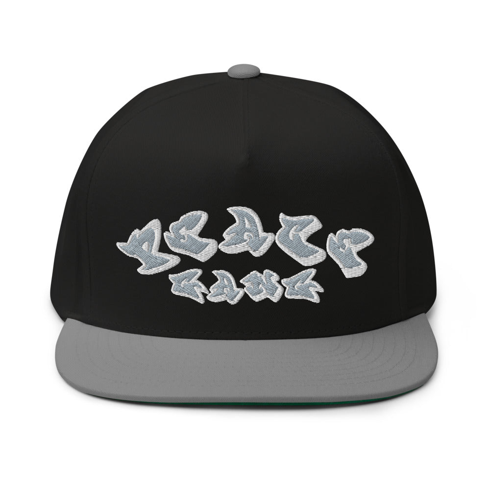 High Profile Five Panel Flat Bill Snap-Back Cap- PEACE GANG