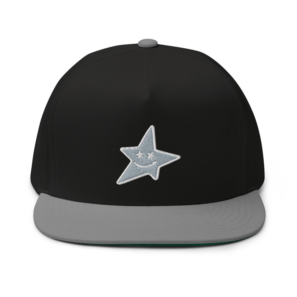 High Profile Five Panel Flat Bill Snap-Back Cap " Smiling Star " - PEACE GANG