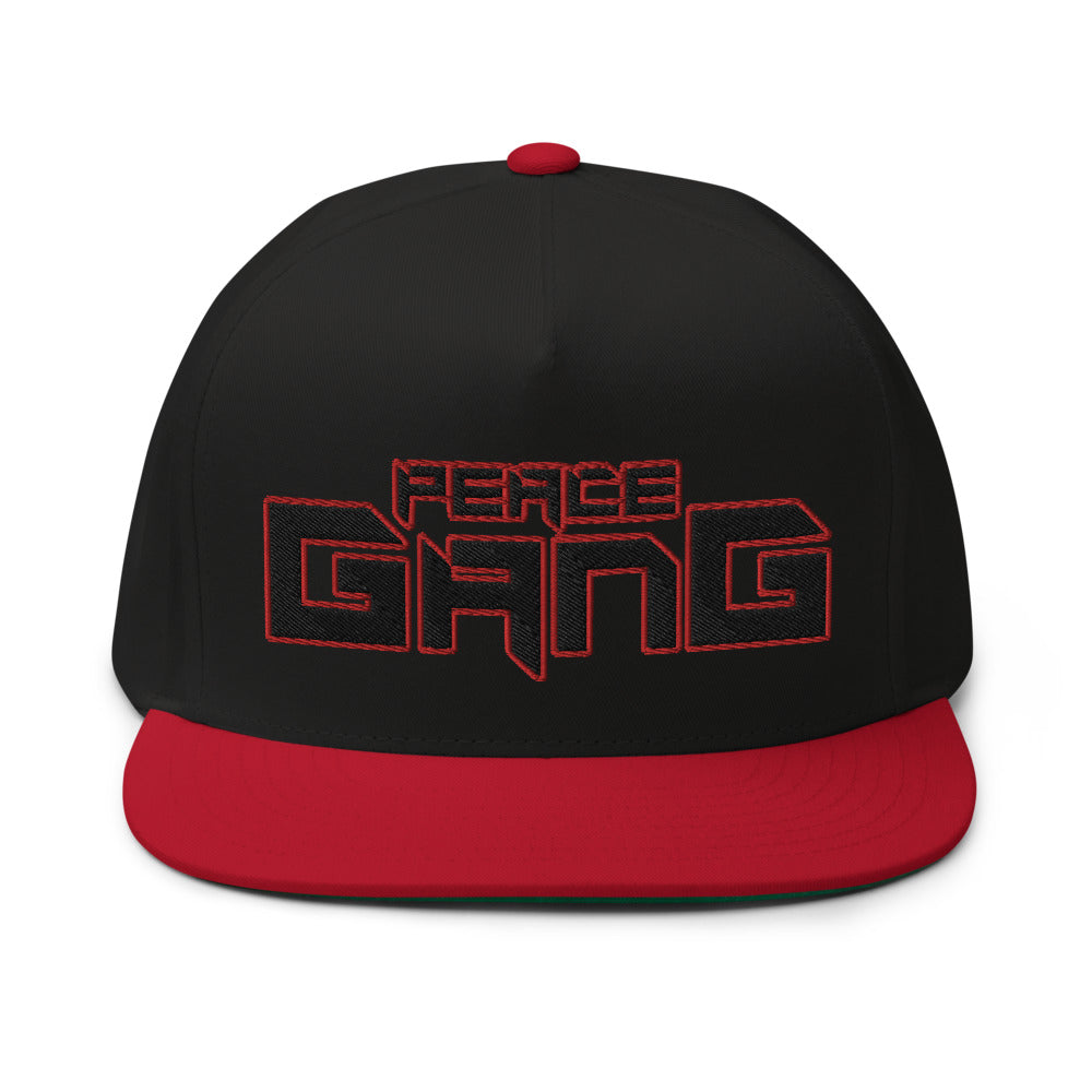 High Profile Five Panel Snap-Back Flat Bill Cap-PEACE GANG