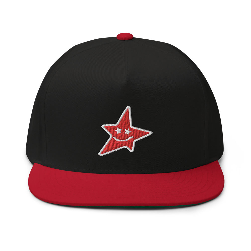 High Profile Five Panel Flat Bill Snap-Back Cap " Smiling Star " - PEACE GANG