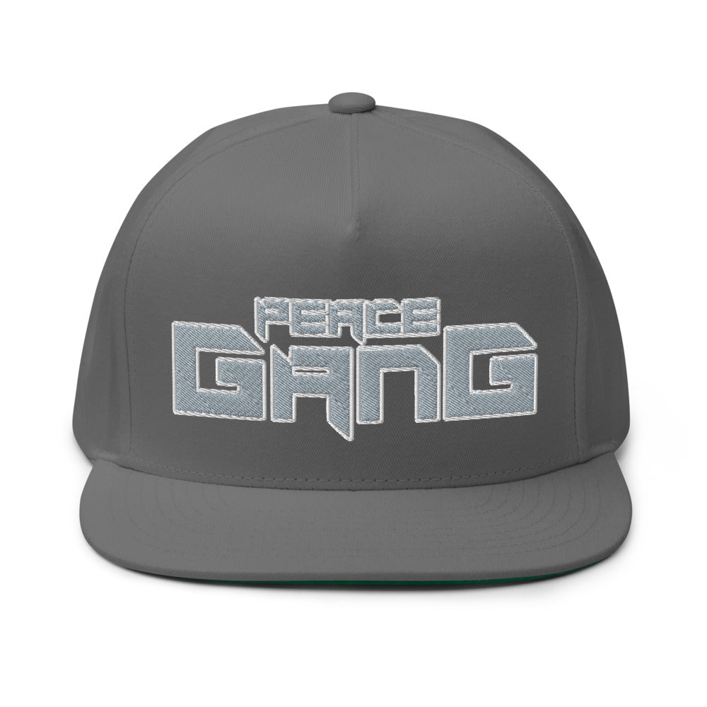 High Profile Five Panel Snap-Back Flat Bill Cap-PEACE GANG