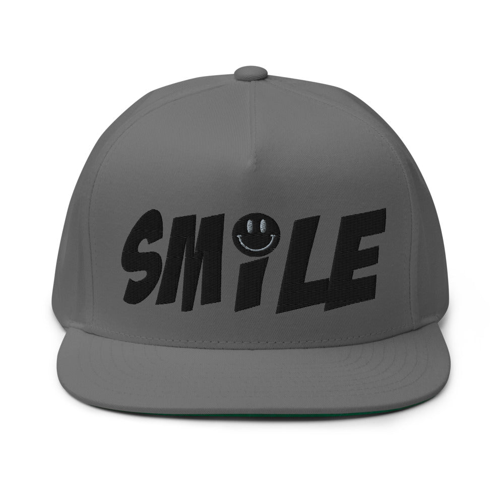 "SMILE" High Profile Five Panel Snap-Back Flat Bill Cap -PEACE GANG