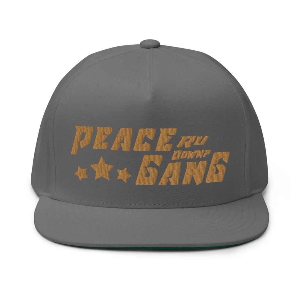 Blue Snap-Back Flat Bill Cap- PEACE GANG