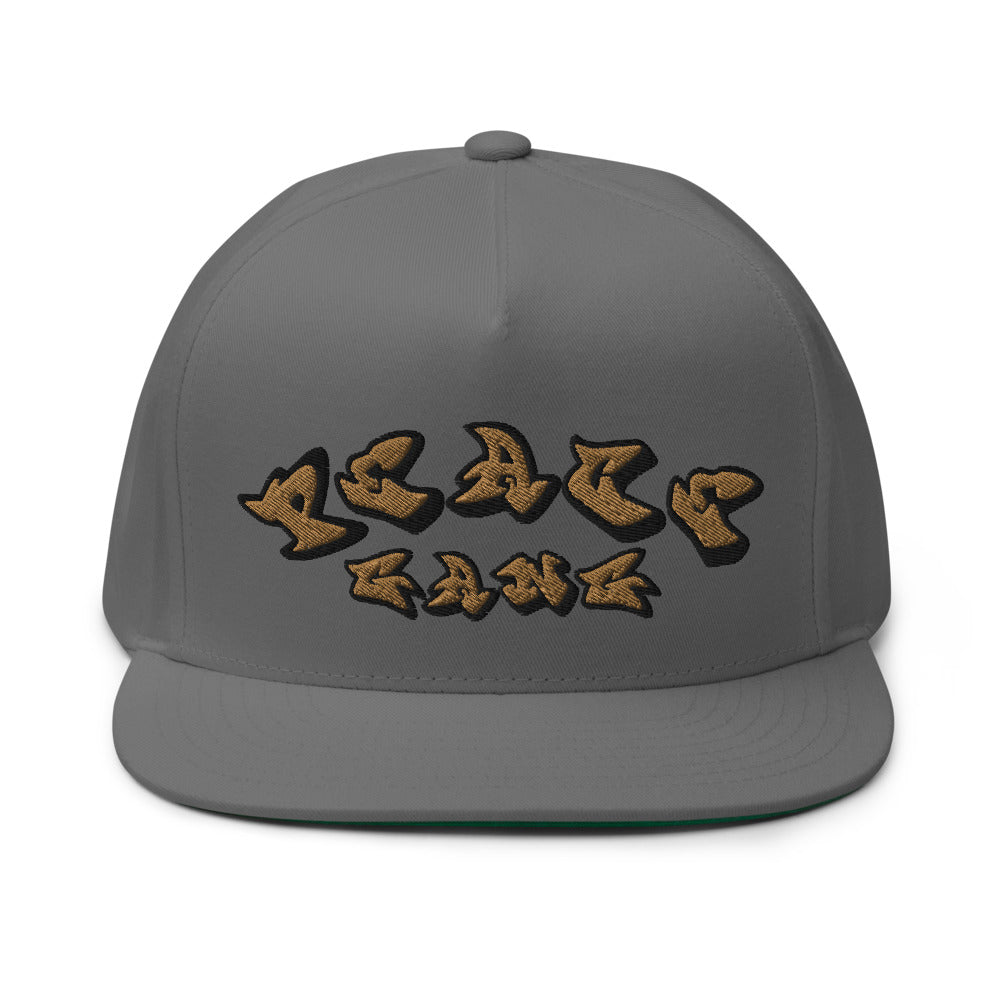 High Profile Five Panel Flat Bill Snap-Back Cap- PEACE GANG