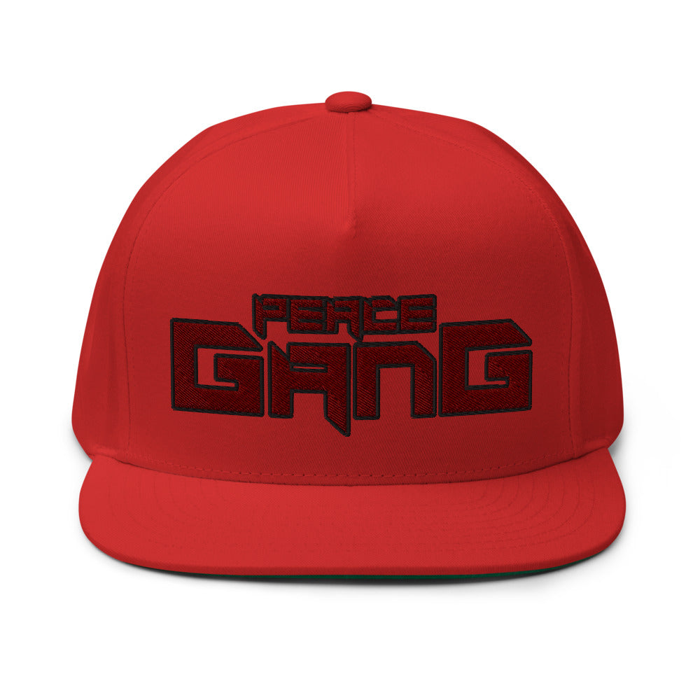 High Profile Five Panel Snap-Back Flat Bill Cap-PEACE GANG