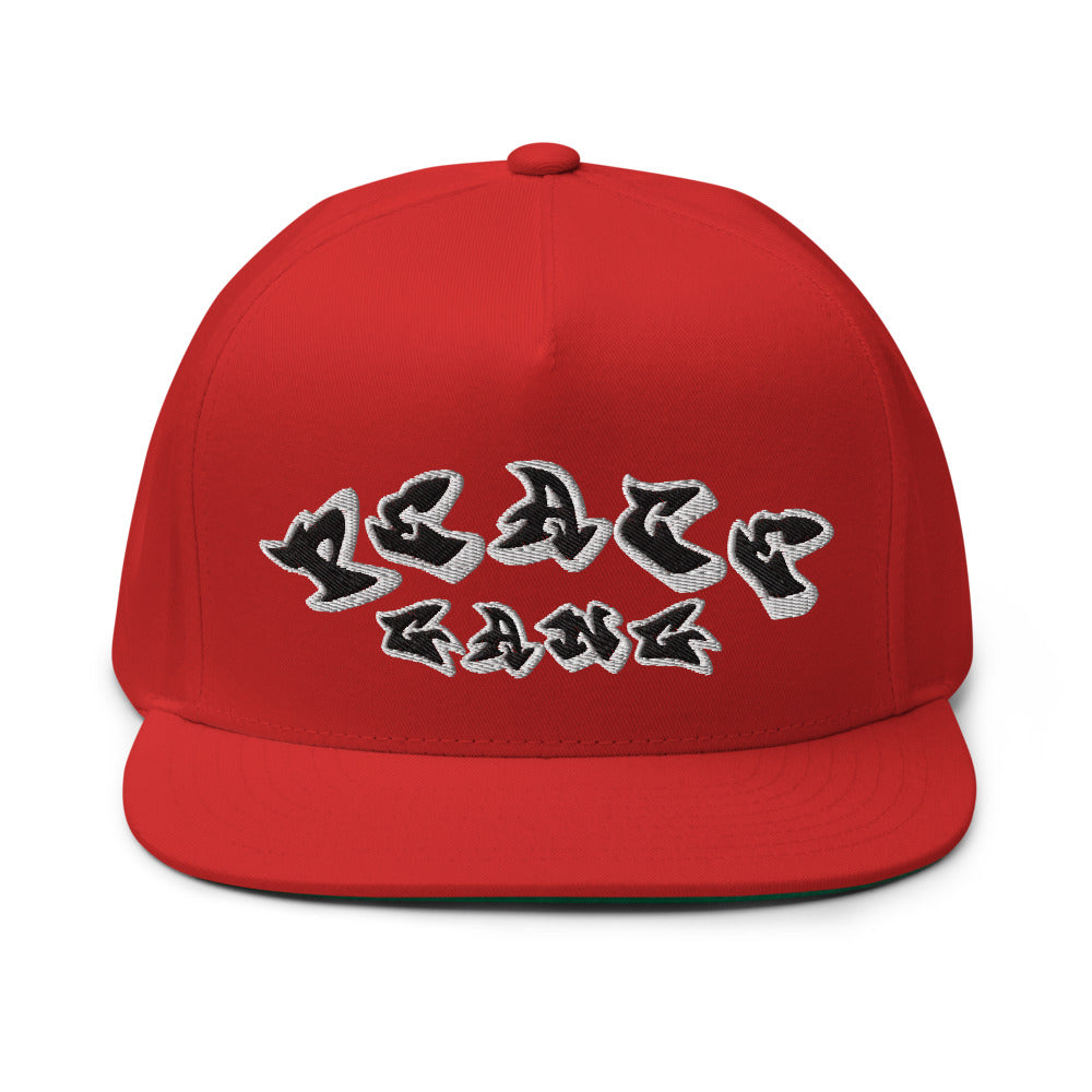 High Profile Five Panel Flat Bill Snap-Back Cap- PEACE GANG