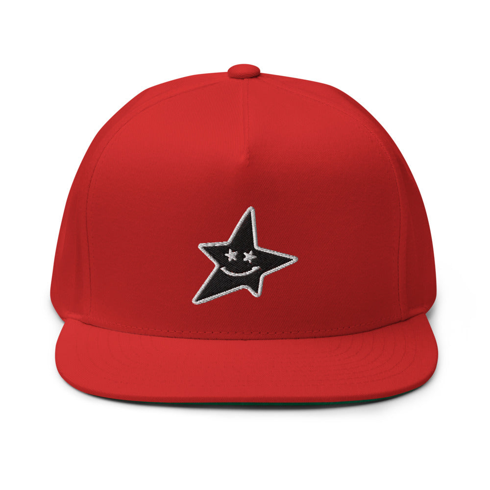 High Profile Five Panel Flat Bill Snap-Back Cap " Smiling Star " - PEACE GANG