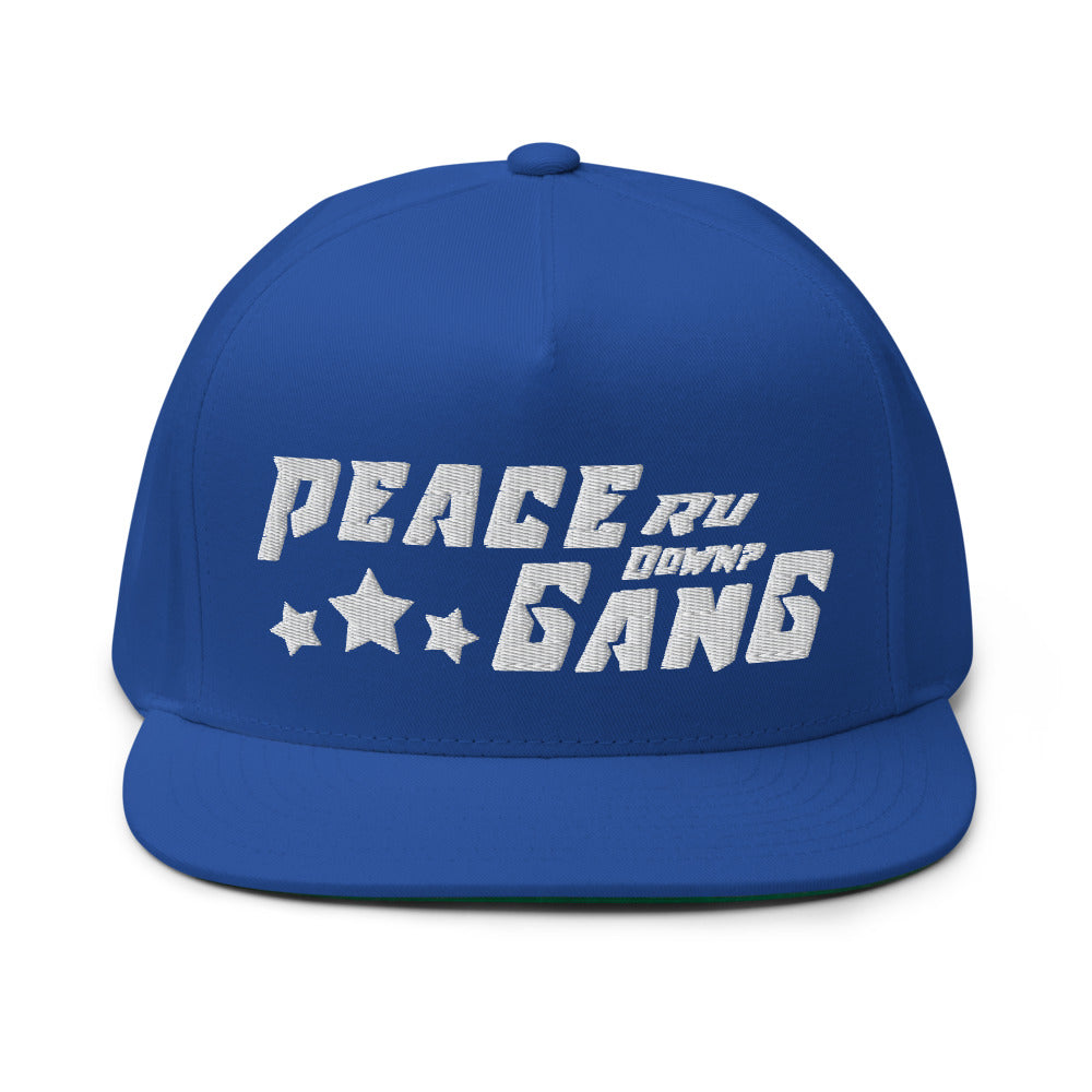 Blue Snap-Back Flat Bill Cap- PEACE GANG