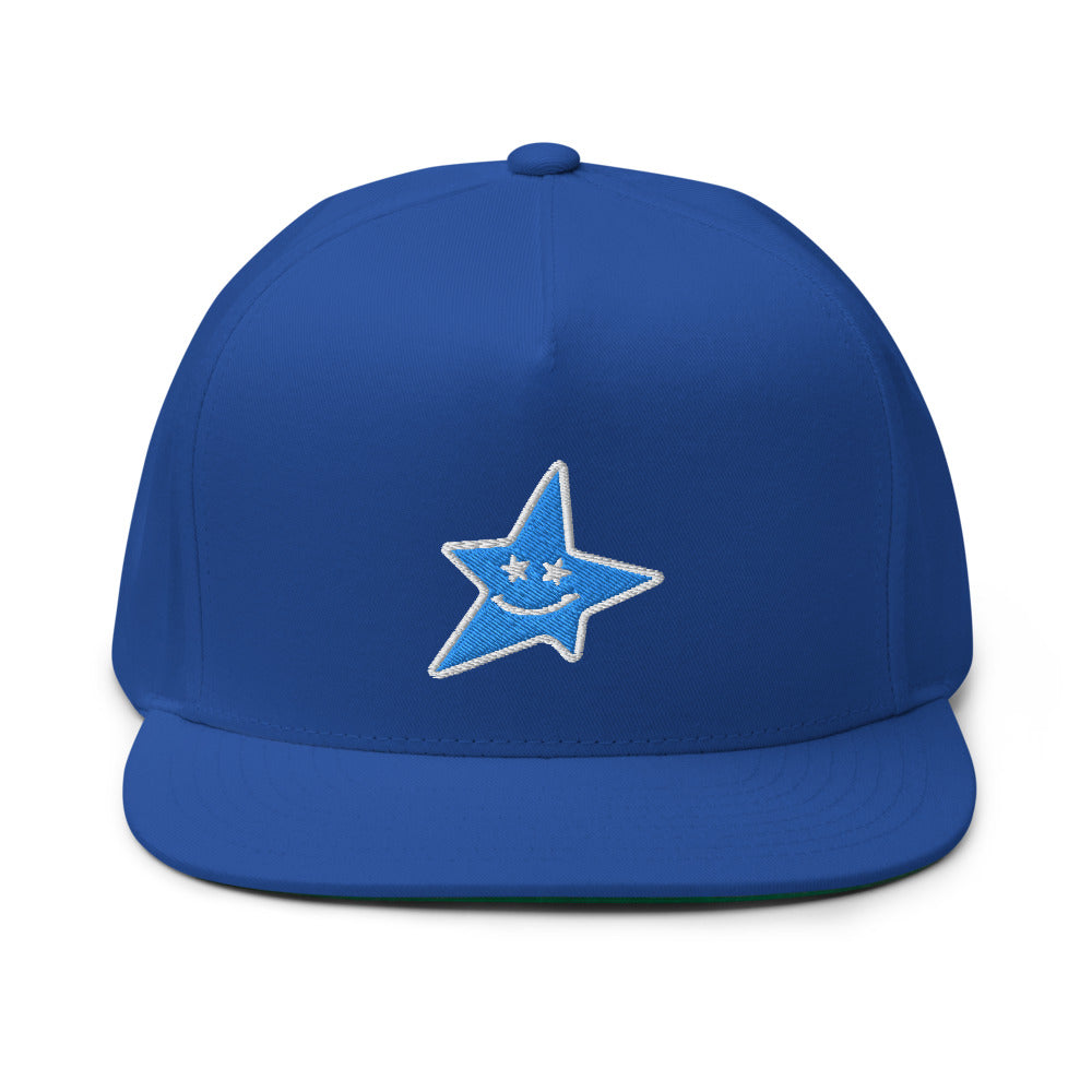High Profile Five Panel Flat Bill Snap-Back Cap " Smiling Star " - PEACE GANG