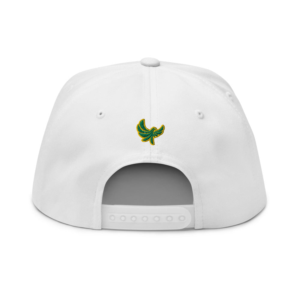 White High Profile Five Panel Snap-Back Flat Bill Cap-PEACE GANG