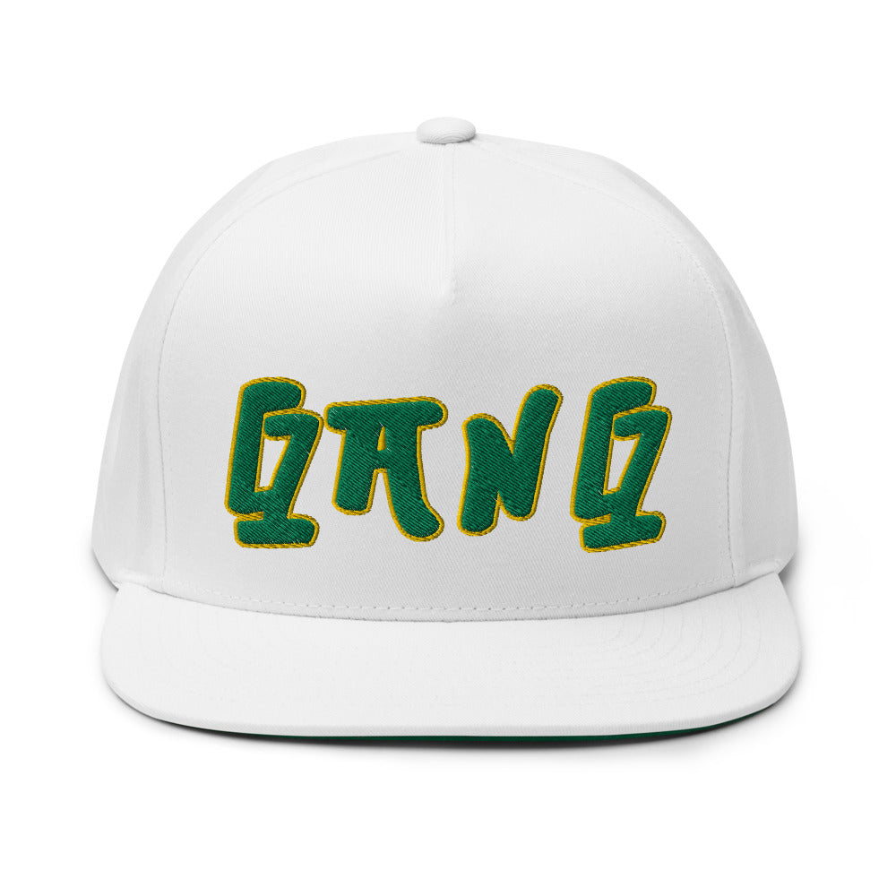 White High Profile Five Panel Snap-Back Flat Bill Cap-PEACE GANG