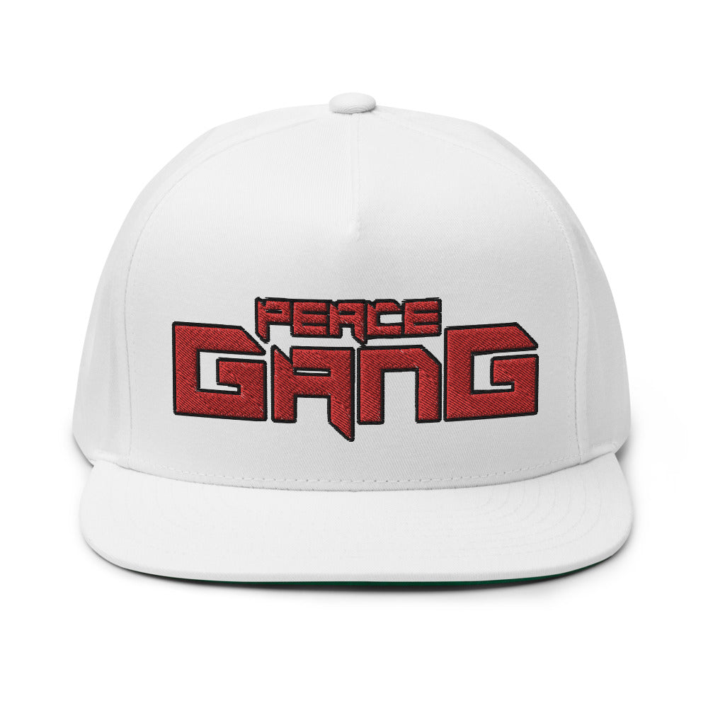 High Profile Five Panel Snap-Back Flat Bill Cap-PEACE GANG
