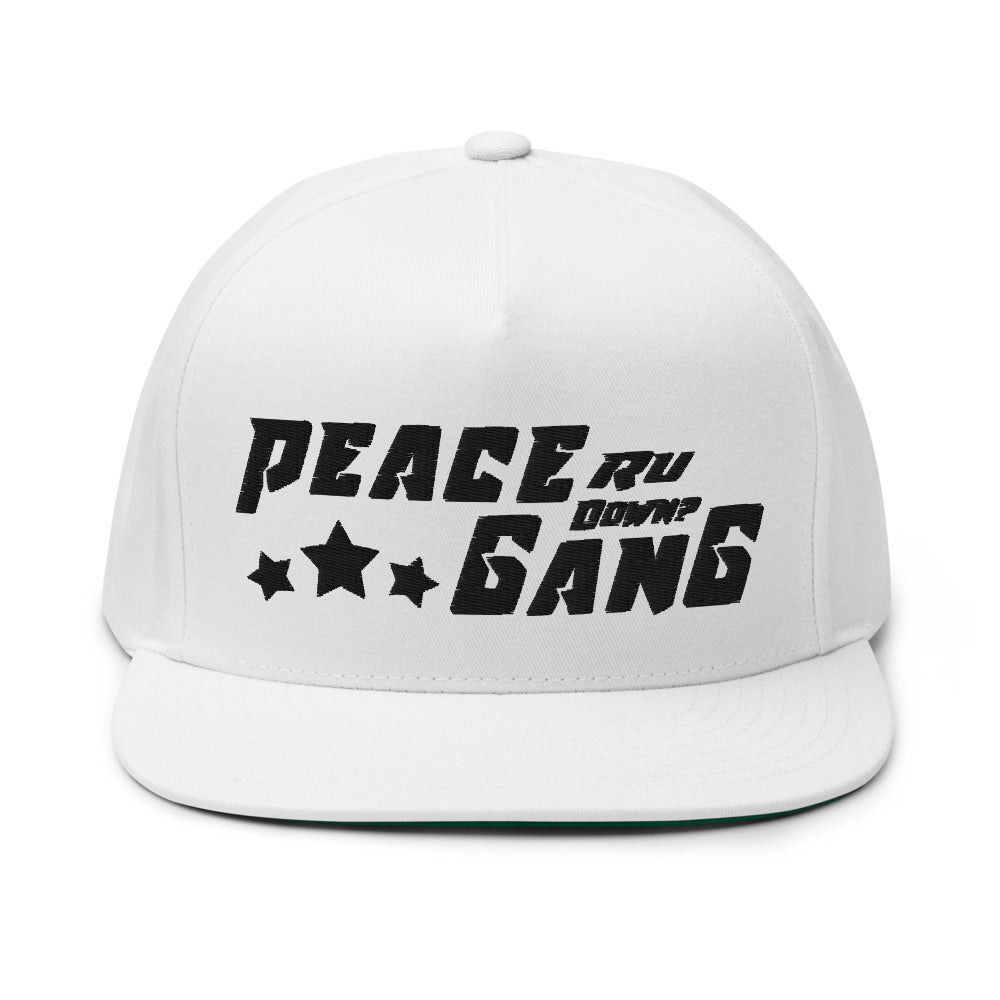Blue Snap-Back Flat Bill Cap- PEACE GANG