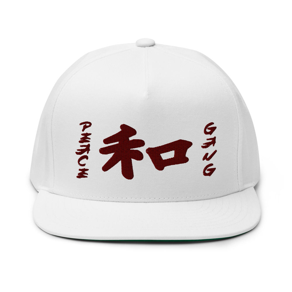"Kanji" High Profile Five Panel Flat Bill Snap back Cap -PEACE GANG
