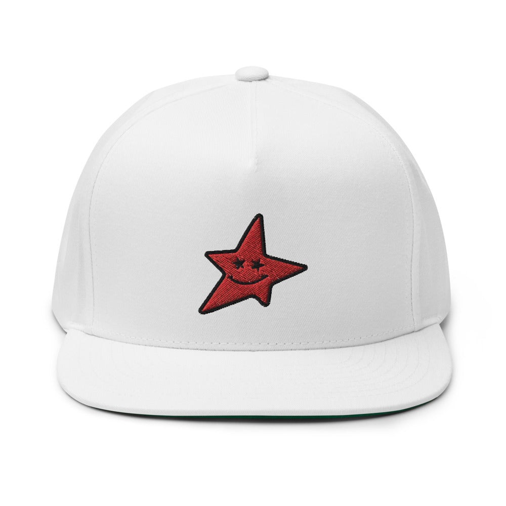 High Profile Five Panel Flat Bill Snap-Back Cap " Smiling Star " - PEACE GANG