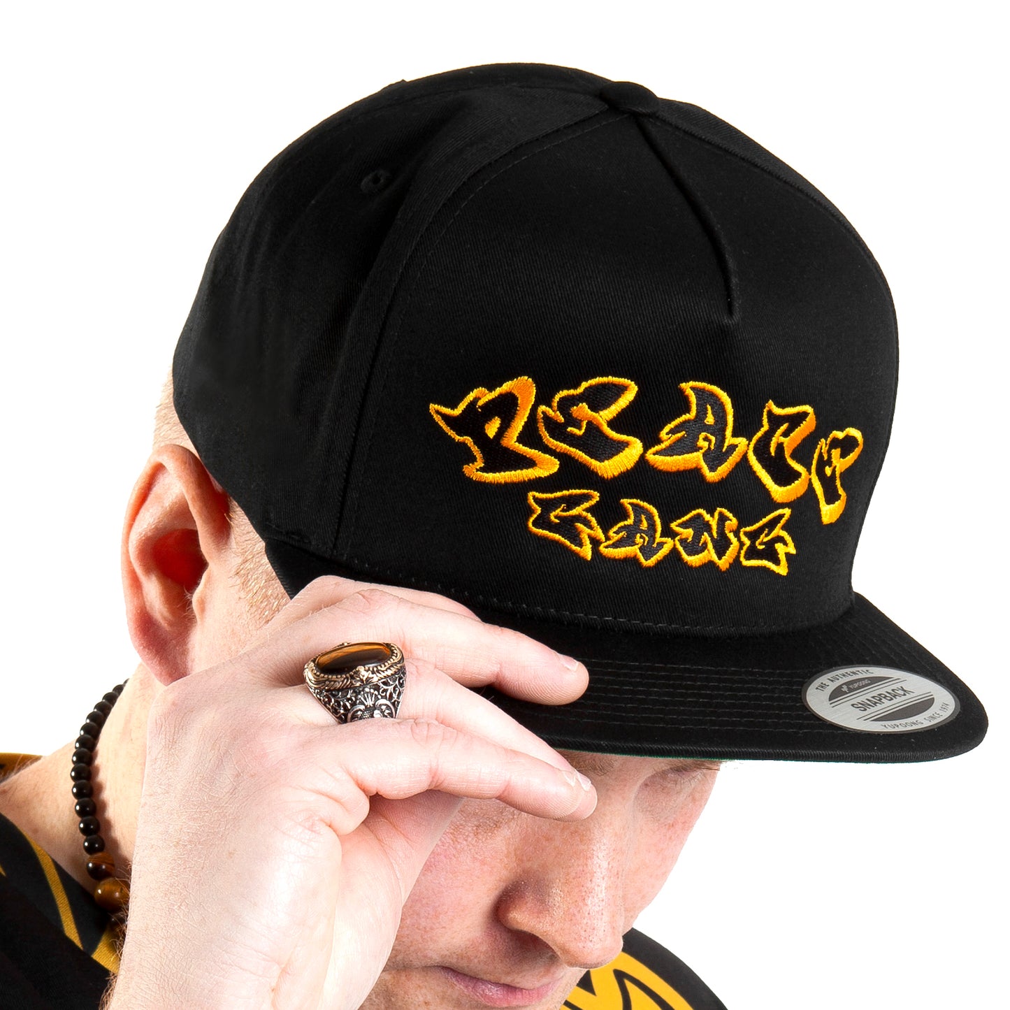High Profile Five Panel Flat Bill Snap-Back Cap- PEACE GANG