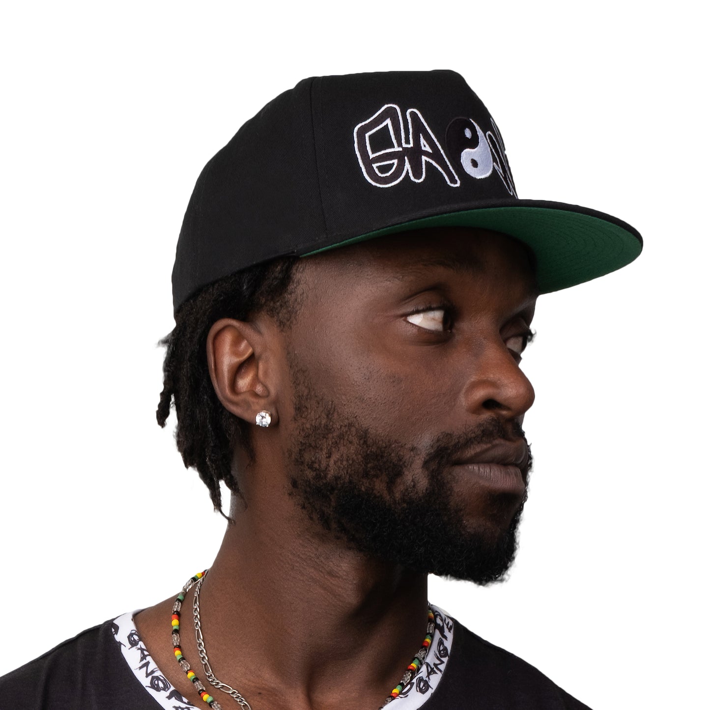 Yin Yang High Profile Five Panel Snap-Back Flat Bill Cap-PEACE GANG