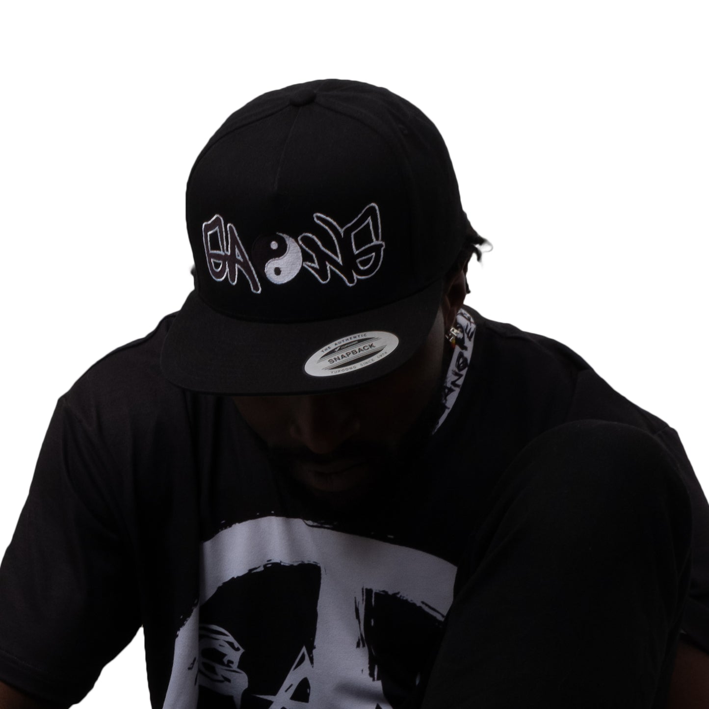 Yin Yang High Profile Five Panel Snap-Back Flat Bill Cap-PEACE GANG