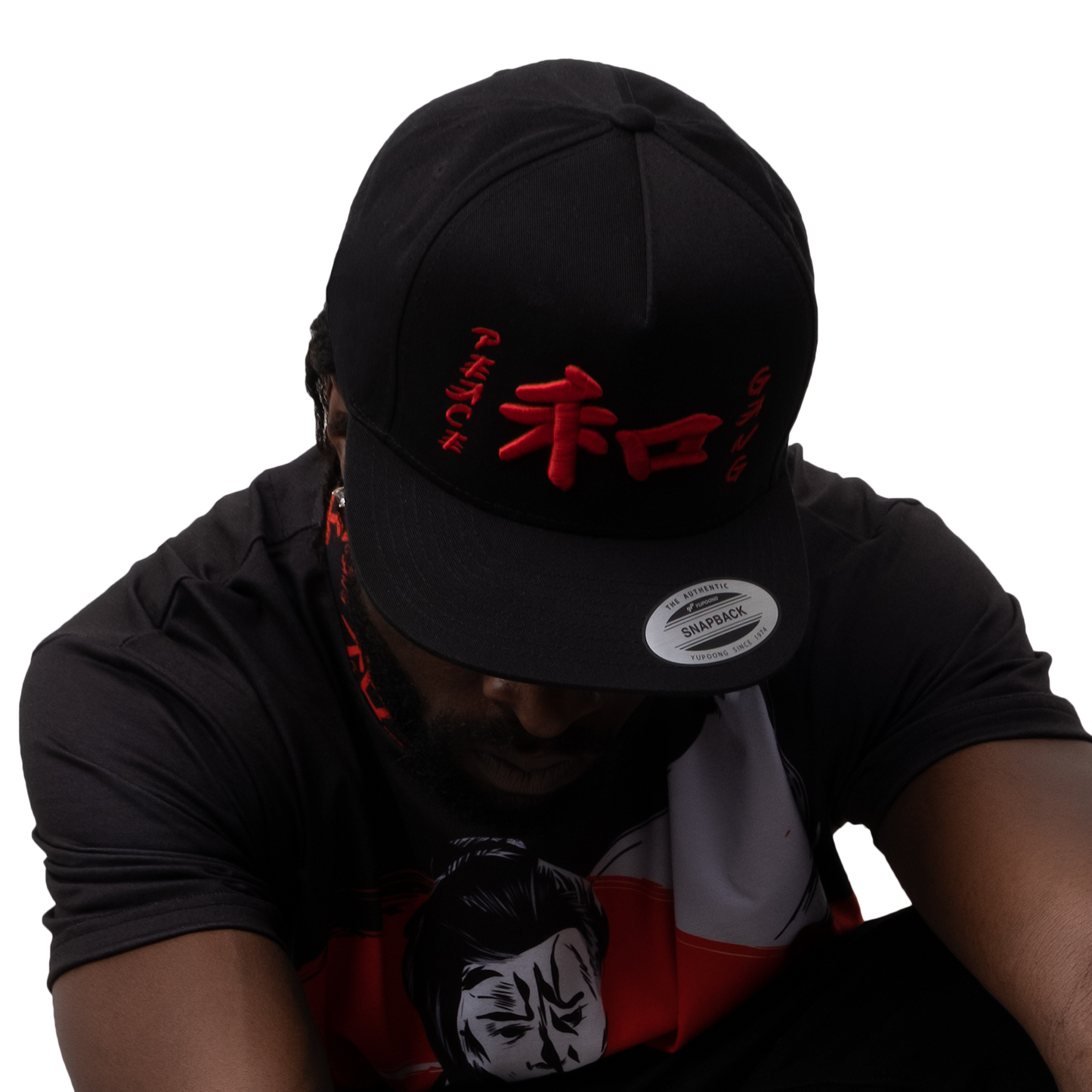 "Kanji" High Profile Five Panel Flat Bill Snap back Cap -PEACE GANG