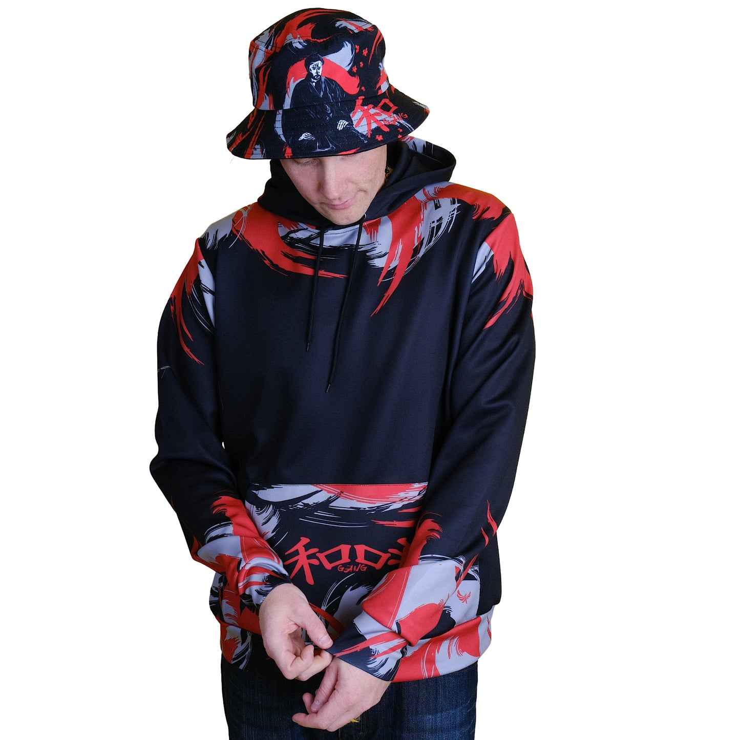 Black Pullover Hoodie " KANJI " - PEACE GANG