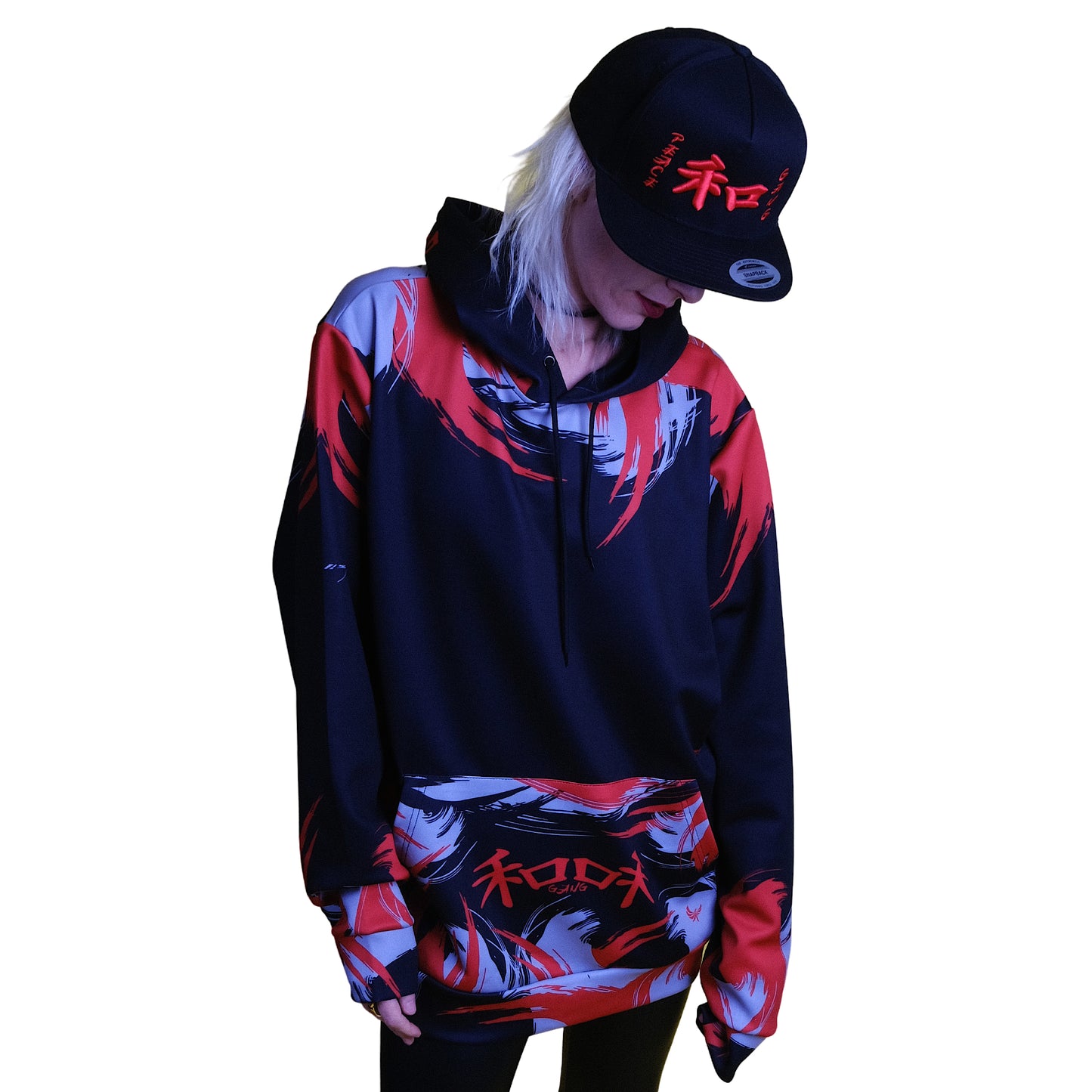 Black Pullover Hoodie " KANJI " - PEACE GANG