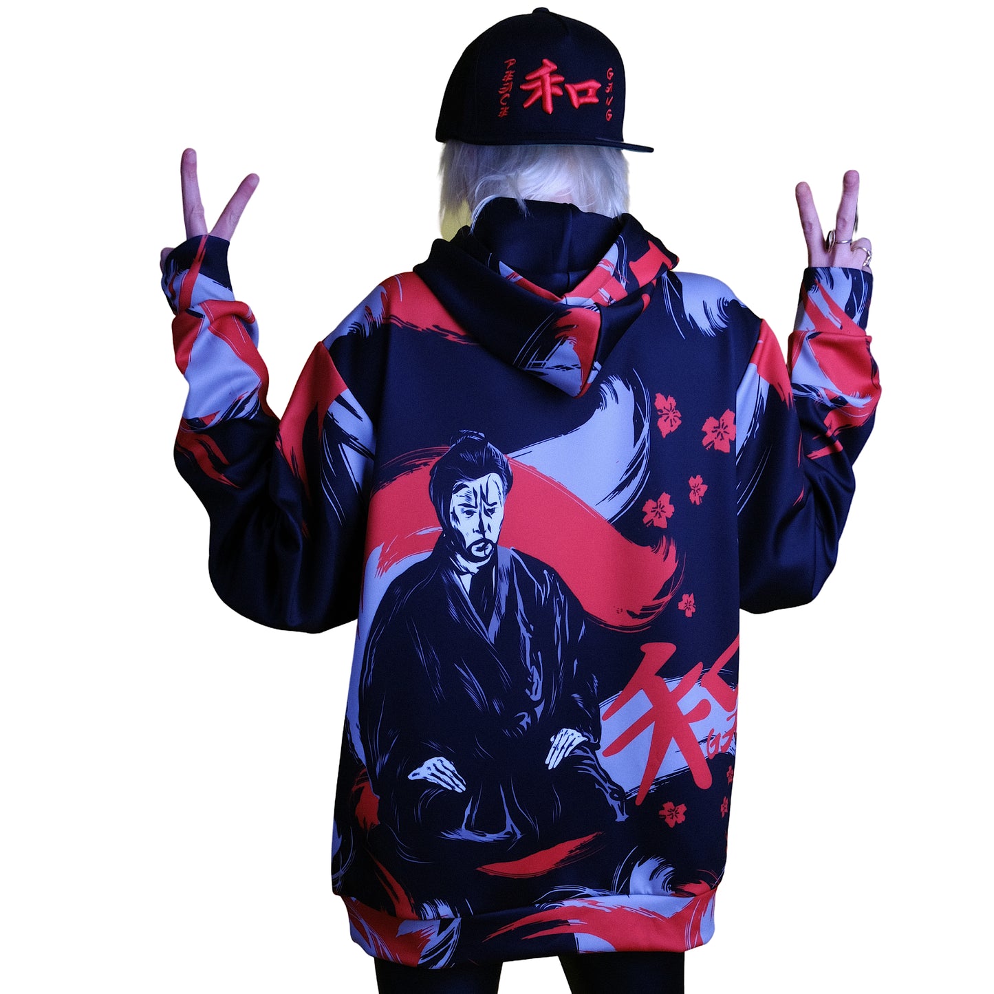 Black Pullover Hoodie " KANJI " - PEACE GANG