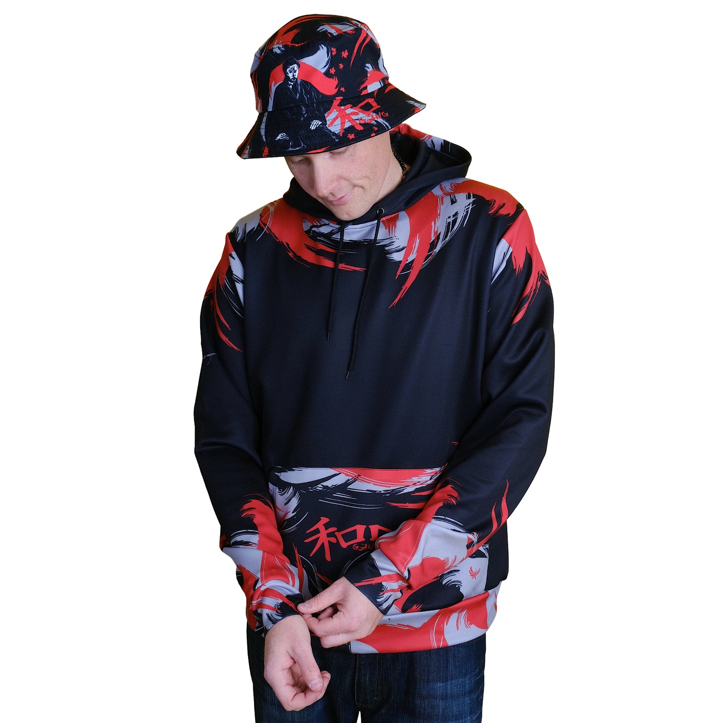 Black Pullover Hoodie " KANJI " - PEACE GANG