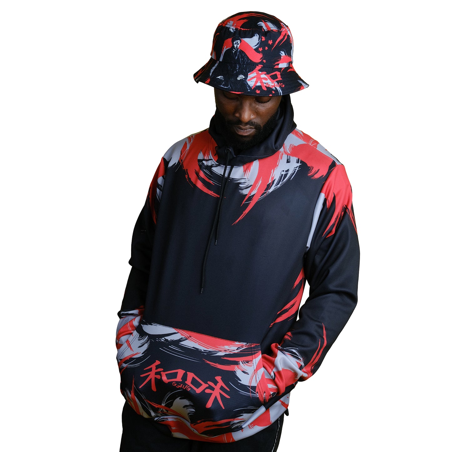 Black Pullover Hoodie " KANJI " - PEACE GANG