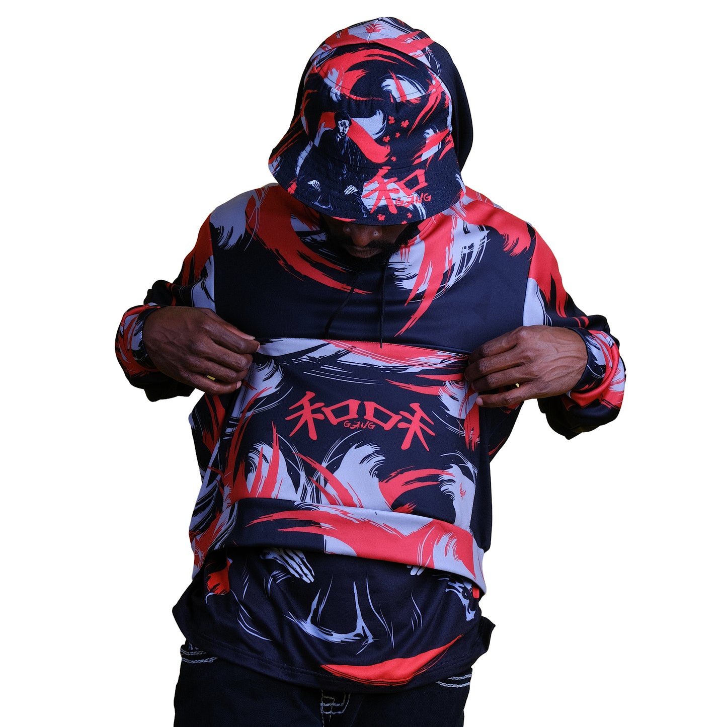 Black Pullover Hoodie " KANJI " - PEACE GANG