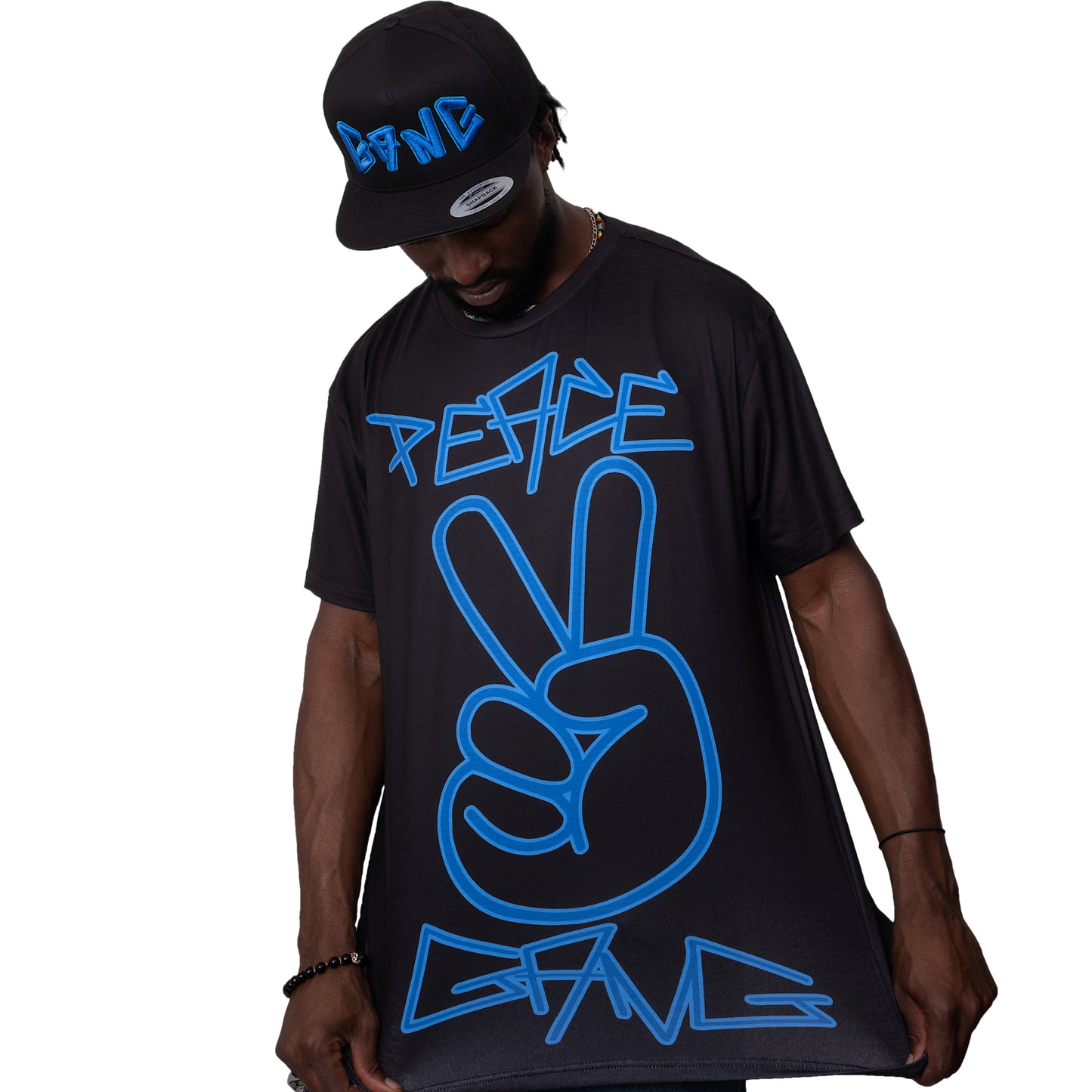 Unisex T-Shirt Blue/Black Peace Sign PEACE GANG