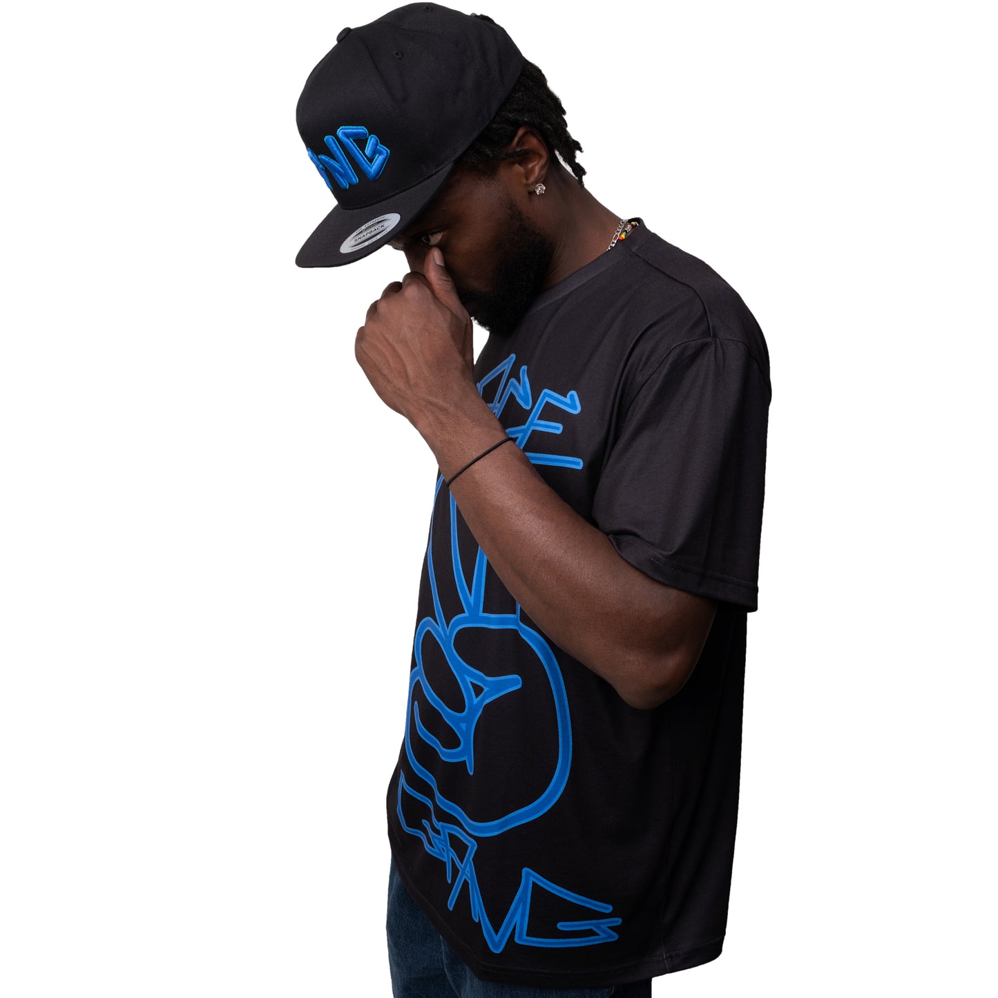 Unisex T-Shirt Blue/Black Peace Sign PEACE GANG